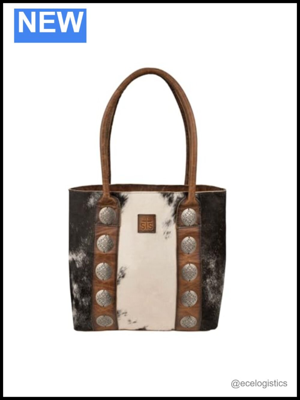 Genuine Cowhide Tote with Full Grain Leather Accents and Conchos